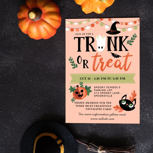Cute Halloween Trunk eller Treat Social Avstånd Inbjudningar (Skapare uppladdad)