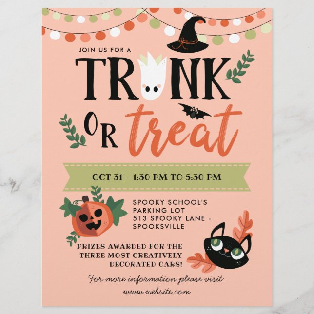 Cute Halloween Trunk eller Treat Social Avstånd Reklamblad (Framsidan)
