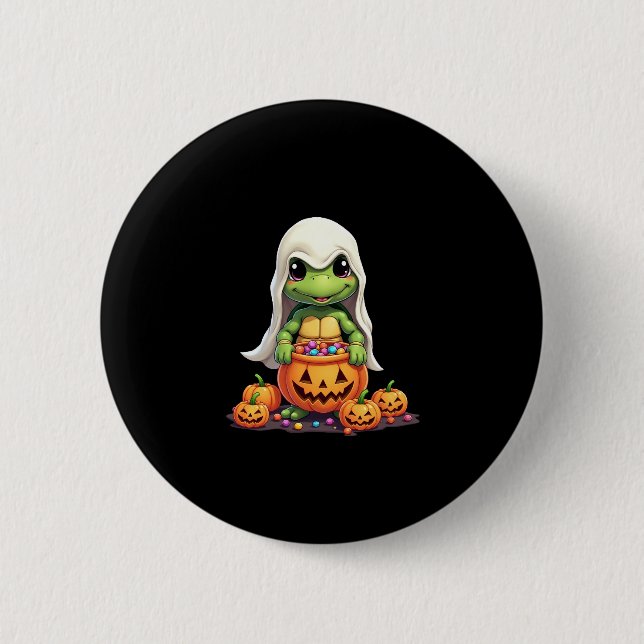 Cute Halloween Turtle Ghost med Candy (1) Knapp (Framsida)