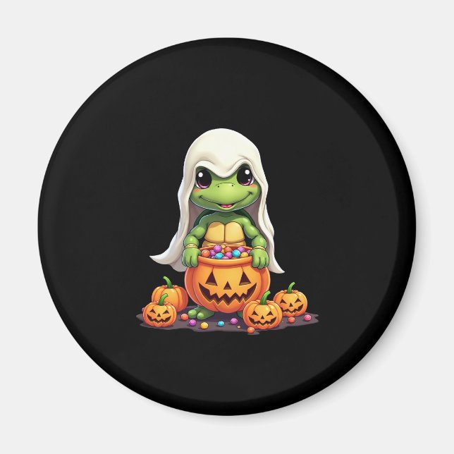Cute Halloween Turtle Ghost med Candy (1) Magnet (Framsidan)