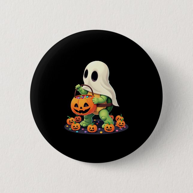 Cute Halloween Turtle Ghost med Candy (2) Knapp (Framsida)