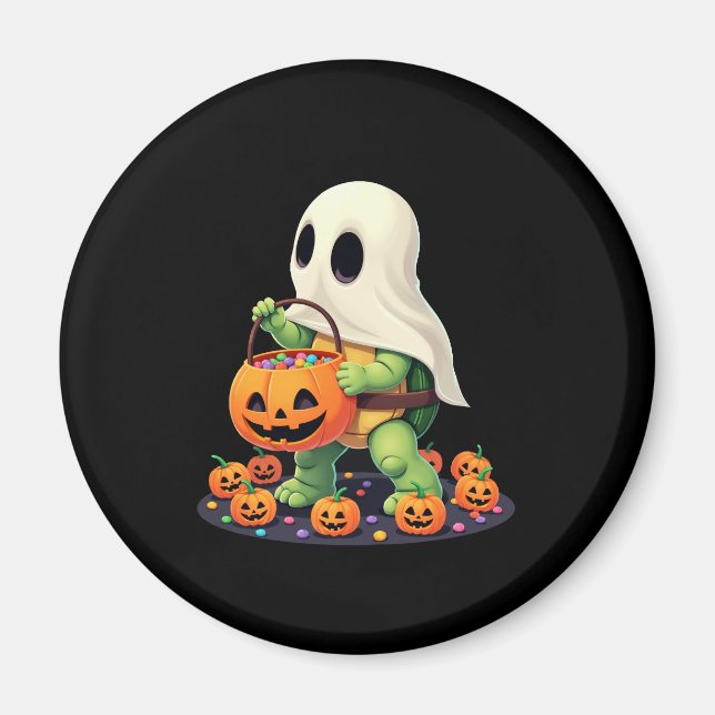 Cute Halloween Turtle Ghost med Candy (2) Magnet (Framsidan)