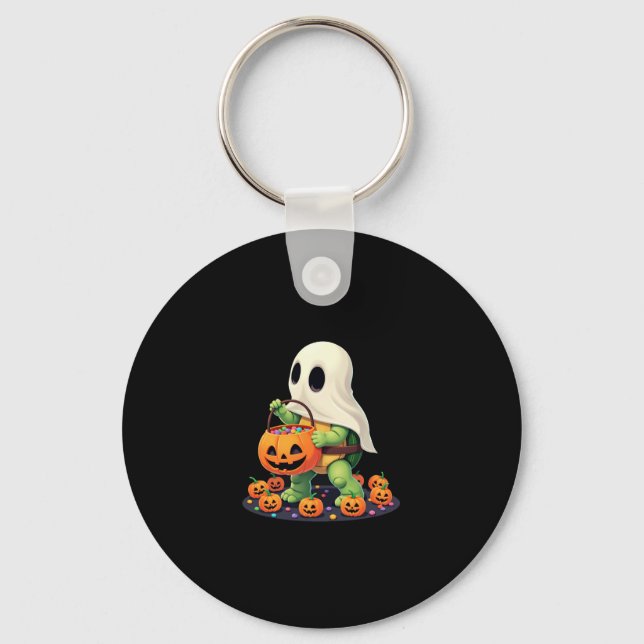 Cute Halloween Turtle Ghost med Candy (2) Nyckelring (Framsida)