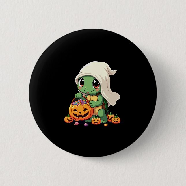 Cute Halloween Turtle Ghost med Candy (3) Knapp (Framsida)