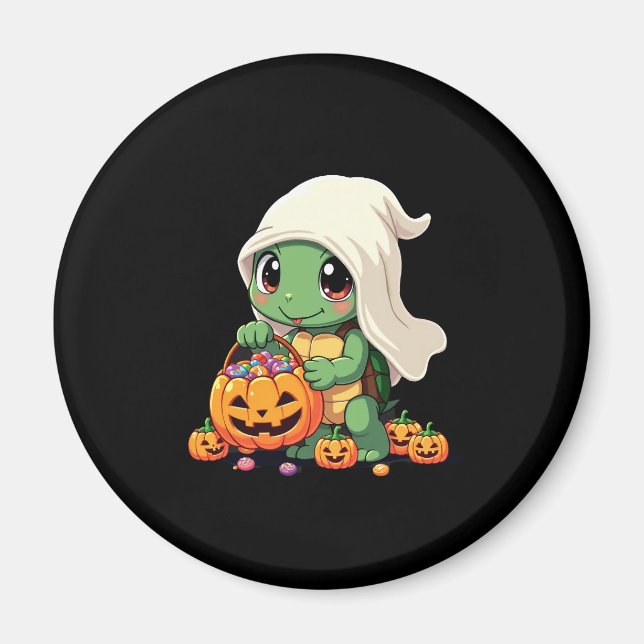Cute Halloween Turtle Ghost med Candy (3) Magnet (Framsidan)