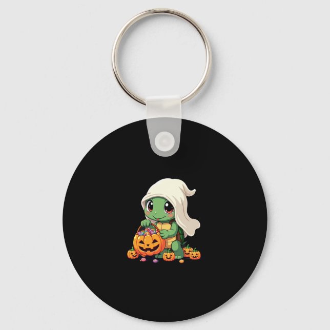 Cute Halloween Turtle Ghost med Candy (3) Nyckelring (Framsida)