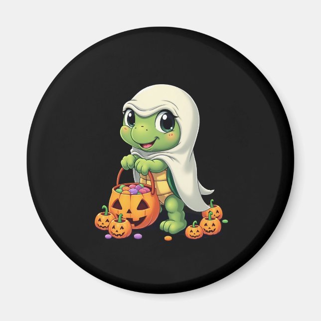 Cute Halloween Turtle Ghost med Candy (4) Magnet (Framsidan)