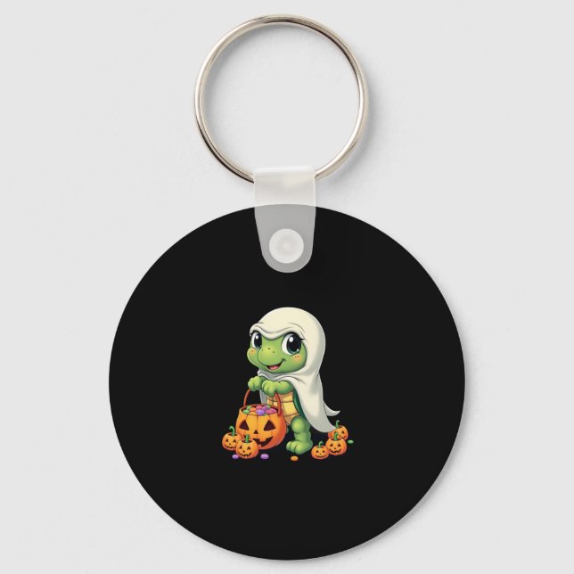 Cute Halloween Turtle Ghost med Candy (4) Nyckelring (Framsida)