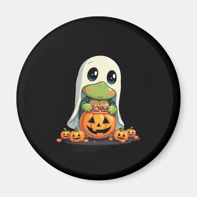 Cute Halloween Turtle Ghost med Candy (5) Magnet (Framsidan)