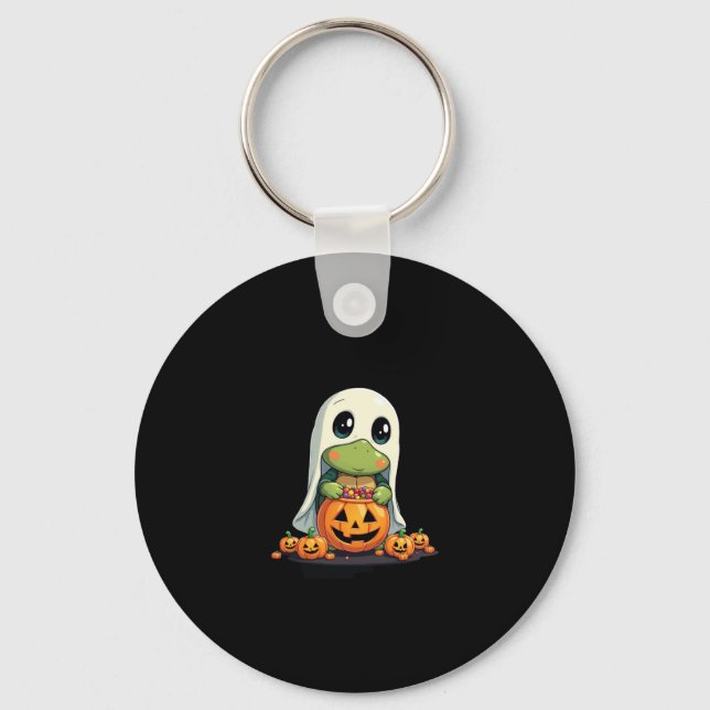 Cute Halloween Turtle Ghost med Candy (5) Nyckelring (Framsida)