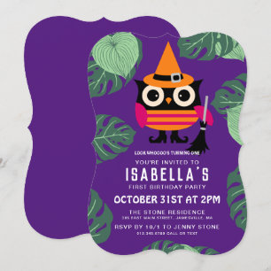 Cute Halloween Uggla, botaniskt första födelsedag Inbjudningar