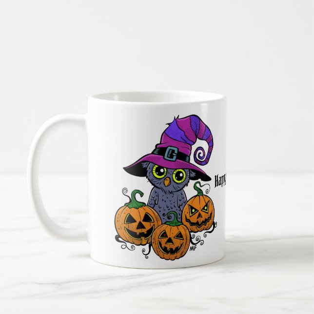Cute Halloween uggla och pumpor humor Kaffemugg (Vänster)
