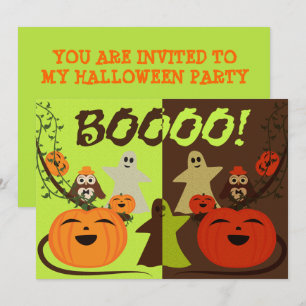 Cute Halloween Uggla Pumpkins Spöken inbjudan