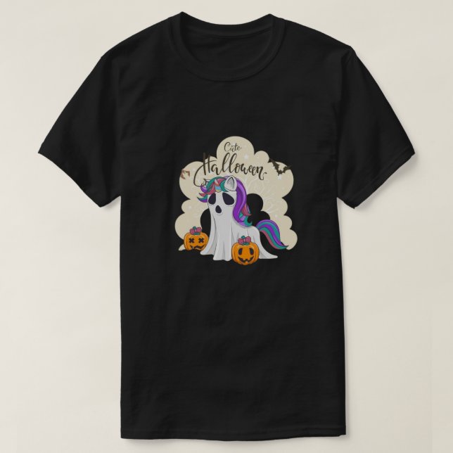 Cute Halloween unicorn med pumpkin T Shirt (Design framsida)