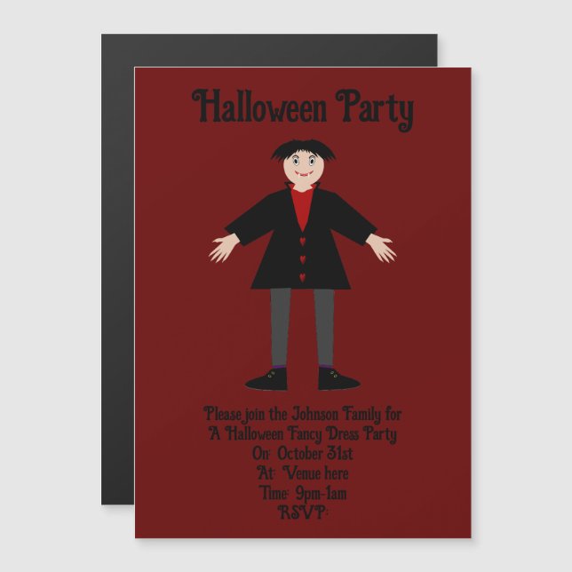 Cute Halloween Vampire Anpassningsbar Magnetisk Inbjudningskort (Fram/baksida)