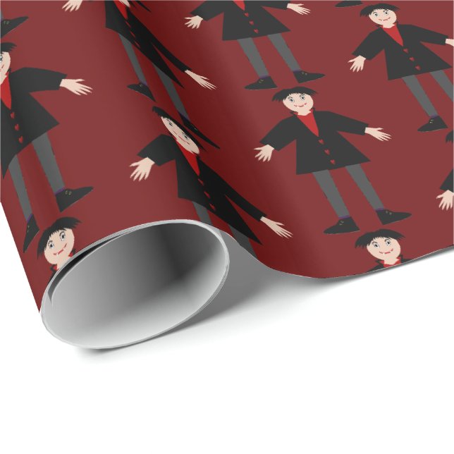 Cute Halloween Vampire Patterned Presentpapper (Rullad Hörn)