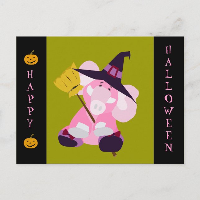 Cute Halloween-vykort: Elephant in Wizard Costum Vykort (Framsida)