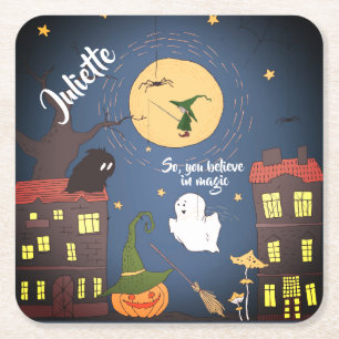 Cute Halloween Watercolor Personlig Underlägg Papper Kvadrat