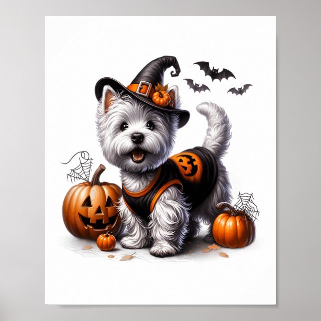 Cute Halloween Westie Tee Väster Terrier Hund desi Poster (Framsidan)