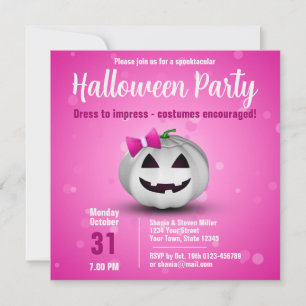 Cute Halloween White Pumpkin Rosa Girly Inbjudningar