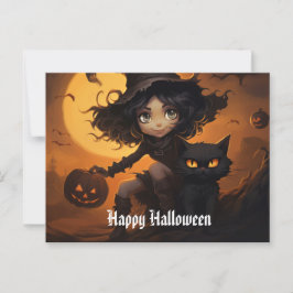 Cute Halloween Witch 1-vykort Vykort