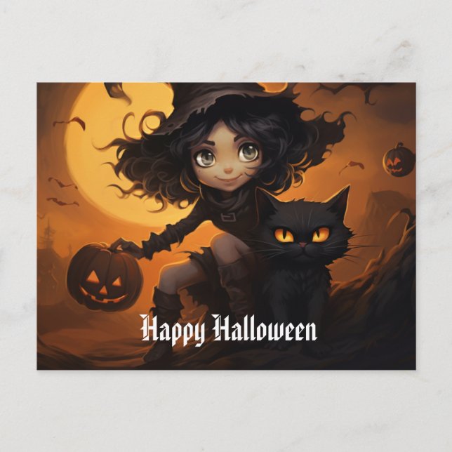 Cute Halloween Witch 1-vykort Vykort (Framsida)