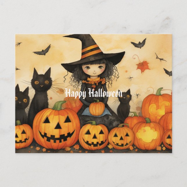 Cute Halloween Witch 5-vykort Vykort (Framsida)