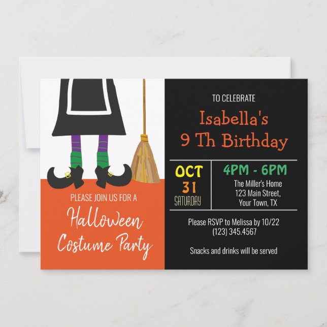 Cute Halloween Witch Birthday Inbjudningar (Framsida)
