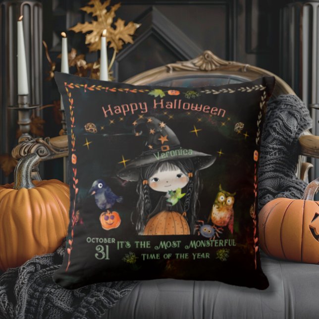Cute Halloween Witch Black Kudde (Cute Halloween Witch Black Throw Pillow)