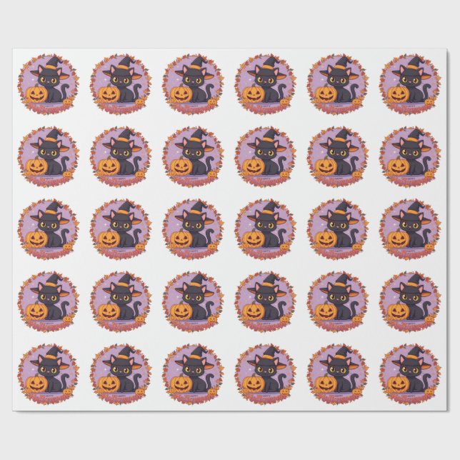Cute+Halloween+Witch+BlackCat+PUMPKIN Presentpapper (Platt)