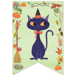 Cute Halloween Witch Cat Grönt Vimplar