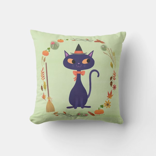 Cute Halloween Witch Cat Kudde (Framsida)