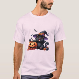Cute Halloween Witch Cat & Pumpkin Friend  🐾🎃 T Shirt