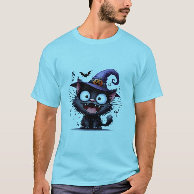 Cute Halloween Witch Cat Pumpkin Hat Sticker ✨🐾🎃 T Shirt (Framsida)