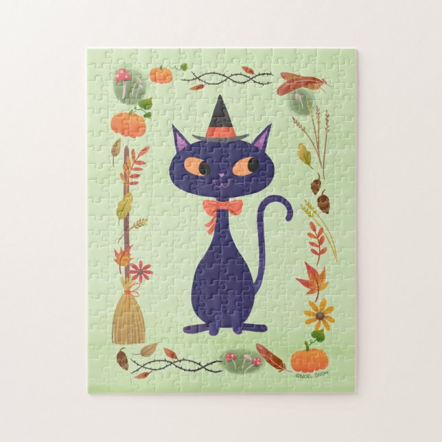 Cute Halloween Witch Cat Pussel (Vertikal)