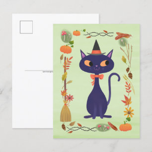 Cute Halloween Witch Cat Vykort