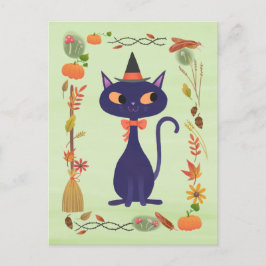 Cute Halloween Witch Cat Vykort