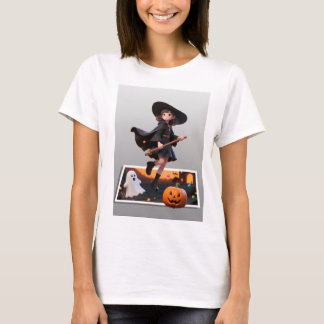 Cute Halloween Witch flyger på Broomstick T Shirt