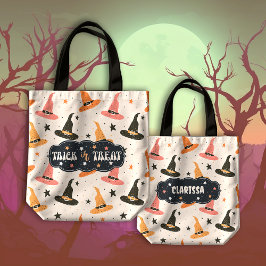 Cute Halloween Witch Hat Bus eller godis Tygkasse