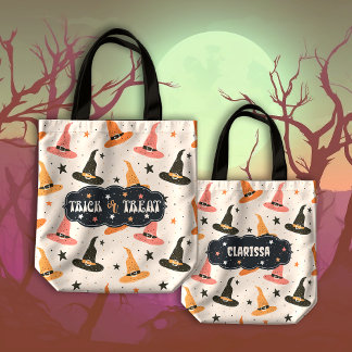 Cute Halloween Witch Hat Bus eller godis Tygkasse