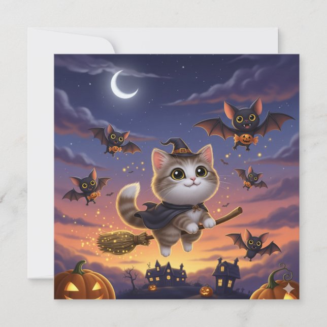 Cute Halloween Witch Inbjudningar (Framsida)