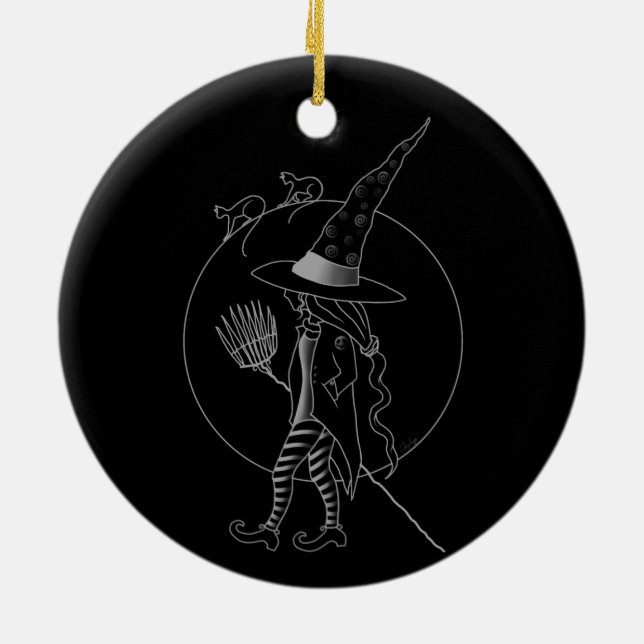 Cute Halloween Witch Julgransprydnad Keramik (Baksidan)