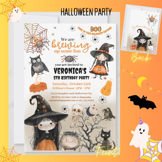 Cute Halloween Witch Kids Party Inbjudningar (Cute Witch Halloween Kids Party Invitation)
