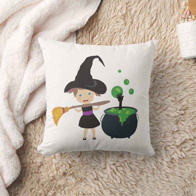 Cute Halloween Witch Kudde (Filt)