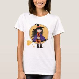 Cute Halloween Witch Måne Pumpkin Roligt T Shirt