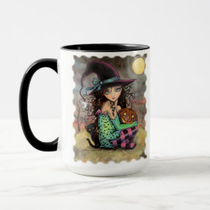 Cute Halloween Witch med svart katt Mugg