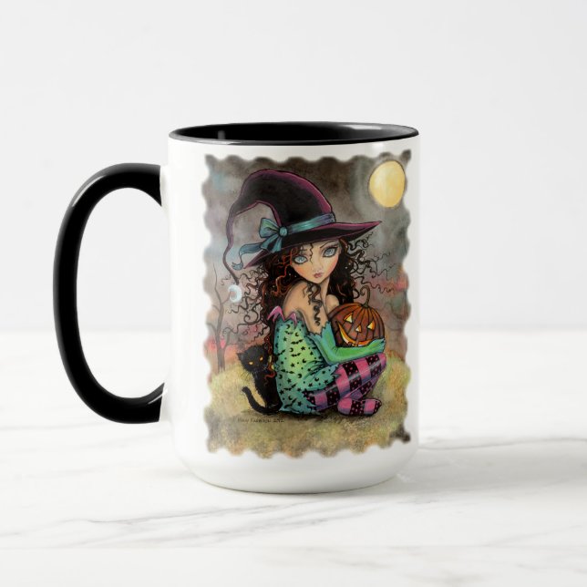 Cute Halloween Witch med svart katt Mugg (Vänster)