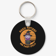 Cute Halloween Witch och Cauldron Keychain