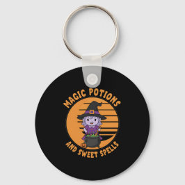 Cute Halloween Witch och Cauldron Keychain Nyckelring