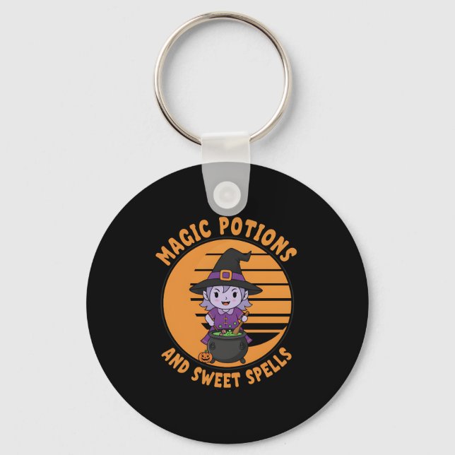 Cute Halloween Witch och Cauldron Keychain Nyckelring (Framsida)